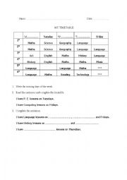 English Worksheet: My timetable
