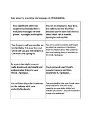 English Worksheet: Role plays for apologizing