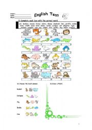 English Worksheet: ANIMALS TEST(3 pages with key)