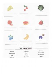 English Worksheet: Fruits words title activity