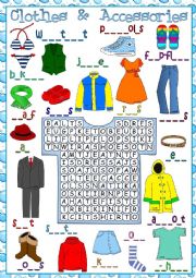 English Worksheet: Clothes and accessories - wordsearch