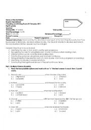 English Worksheet: Eight Grade Test: Past Simple / Past Progressive / transition words / three essential parts of a story / emotions + Key