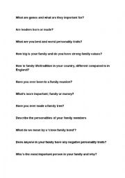 Upper Intermediate family questions, discussion, speaking.