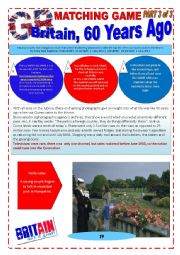 English Worksheet: GREAT BRITAIN , 60 YEARS AGO - A MATCHING GAME Through pictures - Ws divided in 3 parts (Part 3 of 3) with 28 PICTURES + 30 Instructions and exercises