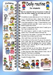 English Worksheet: Daily routines for students * elementary * with key