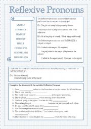 English Worksheet: Reflexive Pronouns (explanation and exercise - 1 page)