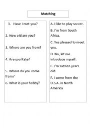 English Worksheet: Introduction Matching Sheet