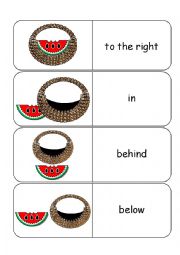 English Worksheet: Where is the Watermelon Large Preposition Dominoes and Memory Set Part 1 of 3