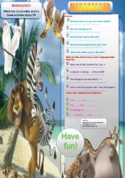 English Worksheet: Madagascar 1 - Trailer Movie Activity