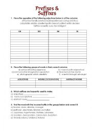 English Worksheet: Prefixes and suffixes