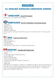 English Worksheet: TRADITIONAL RECIPES for ENGLISH SPEAKING COUNTRIES