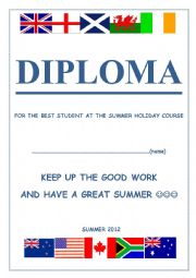 DIPLOMA for the students at ENGLISH SPEAKING COUNTRIES SUMMER COURSE