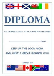 English Worksheet: DIPLOMA for the students at ENGLISH SPEAKING COUNTRIES SUMMER COURSE