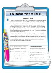 English Worksheet: The British Way of Life (1) Shopping in Britain