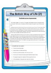 English Worksheet: The British Way of Life (2) The British system of government