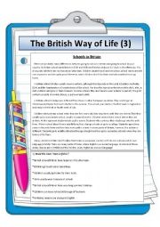 English Worksheet: The British Way of Life (3)  Schools in Britain