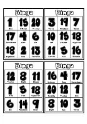 English Worksheet: numbers BINGO (it includes 24 cards)