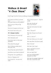 English Worksheet: Wallace and Gromit - A close shave