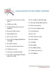 English Worksheet: Create questions for these answers