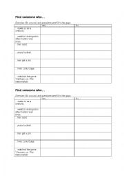 English Worksheet: Find someone who...questions and negations