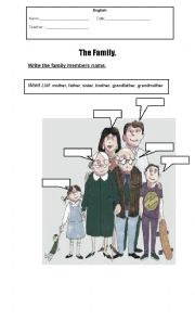 English Worksheet: the family