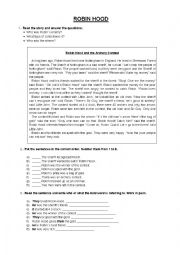 English Worksheet: Reading activity of Robin Hood