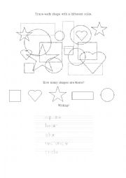 English Worksheet: Shapes Worksheet: Trace & count