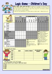 English Worksheet: Logic game (35th) - Childrens Day *** for elementary ss *** with key *** fully editable *** B&W