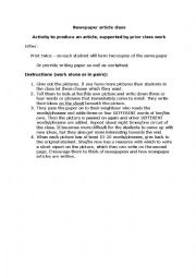 English Worksheet: News articles  Interpreting Pictures and Writing articles.