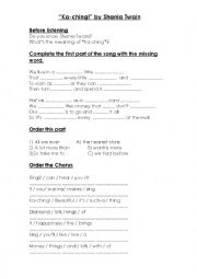 English Worksheet: Ka-ching! by Shania Twain