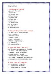 English Worksheet: many tasks test 5th form