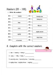 English Worksheet: Numbers (20-100)