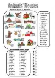 English Worksheet: Animals Houses
