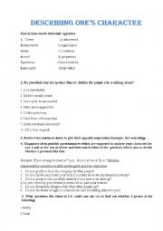 English Worksheet: Describing a character