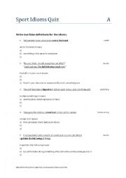 English Worksheet: Sport Idioms Quiz Group A