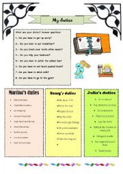 English Worksheet: MY DUTIES