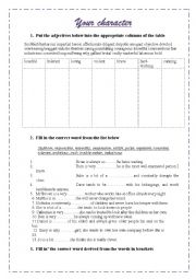 English Worksheet: Character