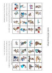 English Worksheet: London 2012 Olympic Games Bingo Part 1