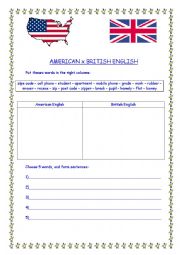 English Worksheet: American x British- Vocabulary Exercise