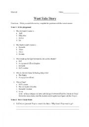 English Worksheet: West Side Story Comprehension Check 