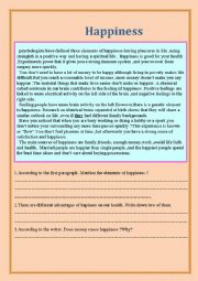 English Worksheet: happiness