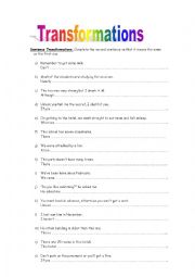 English Worksheet: Transformations