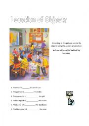 English Worksheet: Location of classroom objects