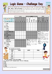 English Worksheet: Logic game (36th) - Challange Day *** for elementary ss *** with key *** fully editable *** B&W