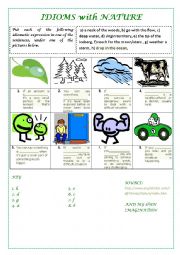 English Worksheet: IDIOMS with NATURE