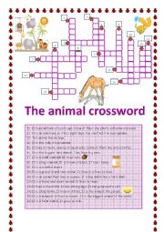 English Worksheet: Animal Crossword