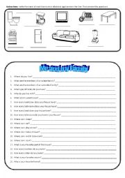 English Worksheet: family and furniture