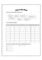 English Worksheet: days of the week