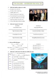 The Calling - Wherever you will go - Worksheet