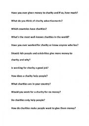 English Worksheet: Charity discussion questions